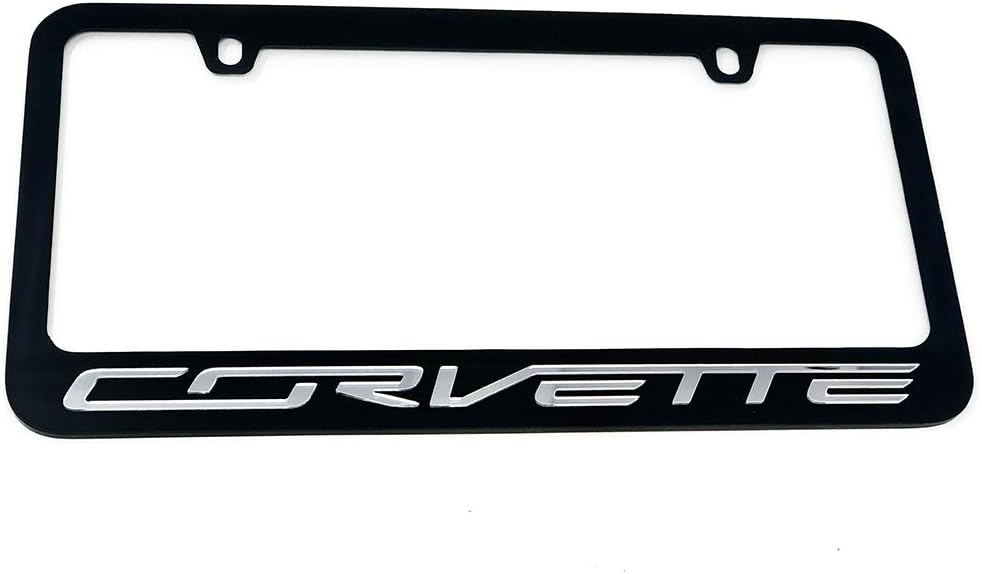 C7 Corvette License Plate Frame - Made in USA - Black with Mirror Script for 2014-2019 Corvettes