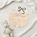 Wooden Baby Announcement Sign 6 Inch Round Birth Stat Plaque with Floral and Bow Design (MatteSage)