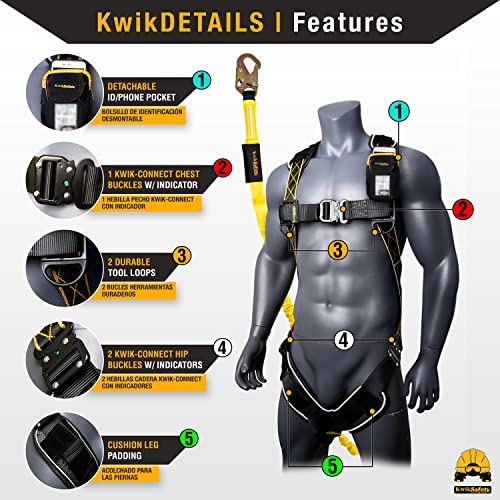 Image of KwikSafety - SCORPION Safety Harness [w /Attached 6ft Lanyard] Safety Harness Fall Protection Kit ANSI OSHA
