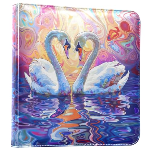 JIPONI Swan Couple Colorful Large Photo Album, DIY Leather Cover Scrapbook Albums for 4x6 5x7 6x8 Pictures, Self Adhesive Memory Book for Wedding, Baby, Family