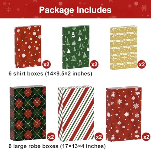 YANGTE 12 Pack Christmas Gift Boxes with Lids - Large 17" (4" Deep) & 14" (2" Deep) Gift Boxes for Present, Wrapping Robe, Shirt, Clothing - Image 4