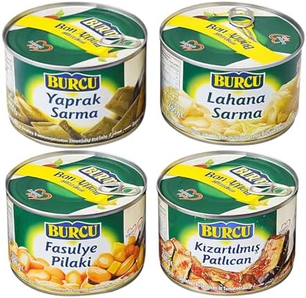 Burcu Konserve 400 gr Teneke 4 lü Hazır Yemek Karma Paket, Yaprak Sarma, Lahana Sarma, Fasulye Pilaki, Kızartılmış Patlıcan, 4'lü Set - Görsel 1