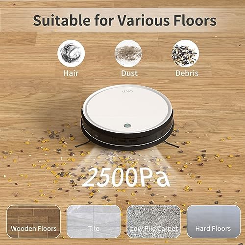 Image of OKP Life Robot Vacuum with 2500Pa Suction, 120-Min Runtime, Alexa /WiFi /App Control, Self-Charging, 500ML Dustbin-Perfect for Pet Hair, Hard Floors, and Low-Pile Carpets