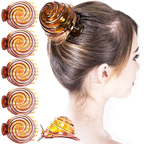 RC ROCHE ORNAMENT 6 Pcs Womens Spiral Dome Bun Maker Cover Round Clam Shell Stylish Spiral No Slip Grip Side Slide Beauty Accessory Hair Claw Clamp Clip, Large Brown