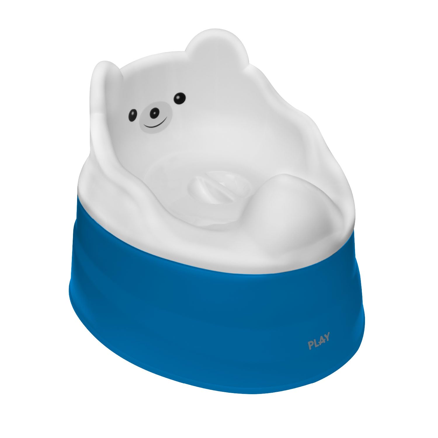 Play Potty - Orinal bebé infantil, diseño de Oso, cómodo, ergonómico, antideslizante, vaciado con cubeta extraíble, facilita la autonomía y aprendizaje, váter para niños, wc niños. Color blanco y azul