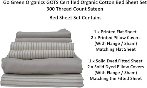 Miniatura 5 de GO GREEN ORGANICS Juego de sábanas de satén de algodón orgánico de 300 hilos Queen estándar de Estados Unidos rayas plateadas para la nieve