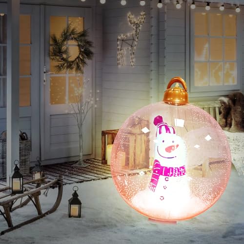 Weihnachtsdeko Weihnachtskugeln Aufblasbare 60cm LED Weihnachtskugel XXL mit Fernbedienung, 16 Farben RGB Schneemann Weihnachtsbeleuchtung Aufblasbarer Weihnachtsball Wasserdicht IP65