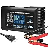 YHCHKJ 20Amp: 12/24V Smart Car Battery Charger – Automatic Maintainer, Trickle Charger & Desulfator with Overcharge Protection & Temperature Compensation – for Lead-Acid & Lithium & LiFePO4 Batteries