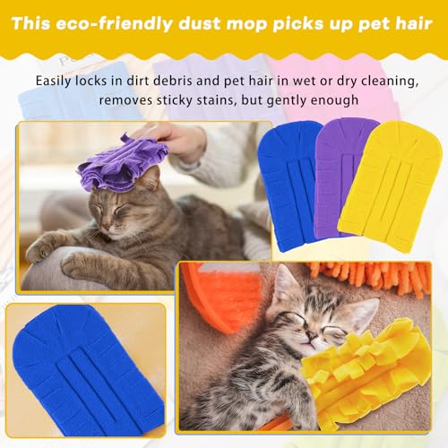 Image of Zubebe 6 Pcs Reusable Duster Refills Fleece,Blue, Yellow, Purple | Soft Polyester Fiber Flat Duster Refill Multi Surface Washable Cleaning Pad Tools for Home, Blinds, Car, Pet, Furniture, Fans