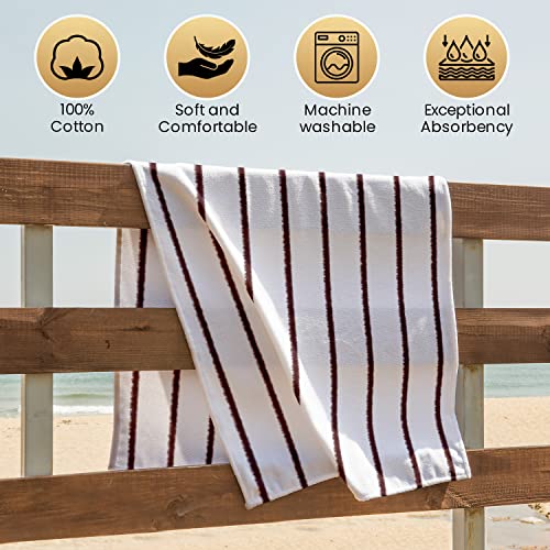 Ample Décor 100% Cotton Set Of 4 Beach Towel Large Absorbent Cabana Striped Lightweight, Quick Drying For Adults - Brown - 30 X 68 Inch #TOP2