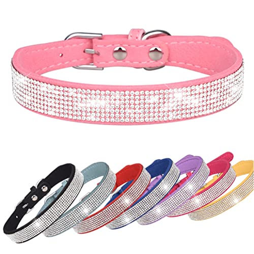 Small Dog Collar Puppy Cat Collars Diamond Bling Girl Rhinestone Cute Little Pet kitten Senior Dog Collar Adjustable for xsmall medium large breed boys female male Colorful Pink Large