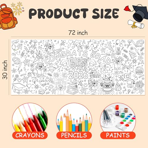 Image of Graduation Giant Coloring Tablecloth,Kindergarten Graduation Gifts - 72x30 Inches, Paper Coloring Banner Games Activities Gifts Party Decorations for 5th Grade Preschool
