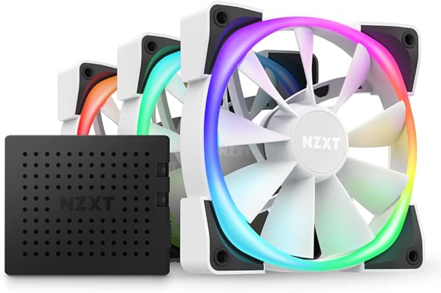 NZXT AER RGB 2-120mm - HF-2812C-TW - Advanced Lighting Customizations - Winglet Tips - Fluid Dynamic Bearing - LED RGB PWM Fan - Triple Fans (Lighting Controller INCLUDED) - White