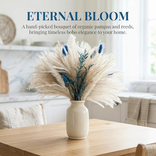 Ramo de Pasto Pampas Seco Azul 17" Boho Decoración miniatura 5