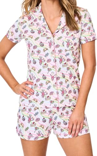 Monkey Heart Pajamas Womens,2 Piece Button Down Shorts Sets Y2K Loungewear Pjs Vacation Sleepwear For Gift Party3