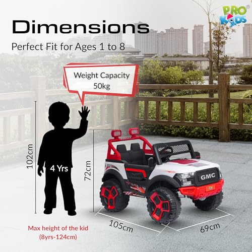 Image of PRO KIDSRanger 12V Battery Operated Jeep for Kids with Remote Control, Bluetooth, USB & AUX | Ride-On Electric Car with LED Lights, Music & Seat Belt | Boys & Girls (1-8 Years)