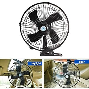 MASO Ventilateur de bureau électrique de 25,4 cm 12 V pour voiture, van, maison, rotation à 180°, 2 vitesses de flux d’air avec clip