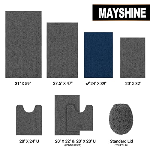 Soft Plush Chenille Bathroom Rug, Absorbent Microfiber Bath Mat, Machine Washable, Non-Slip Grip, Quick-Dry, Thick Shag Carpet (Dark Blue, 24X39) #TOP6