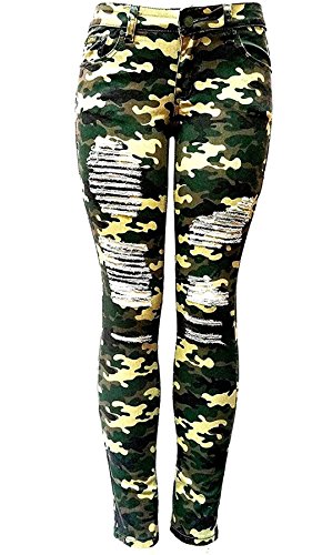 Womens Jean White/Black/Camouflage Distressed Ripped Stretch Skinny Denim Jeans Pants