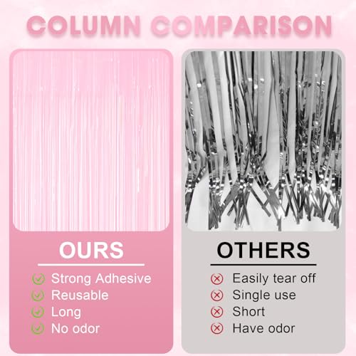 Image of Voircoloria 2 Pack Pastel Pink Tinsel Foil Fringe Curtains, Pink Party Decorations, Metallic Tinsel Party Streamers Backdrop for Birthday Baby Shower Graduation Wedding Gender Reveal Party Decorations