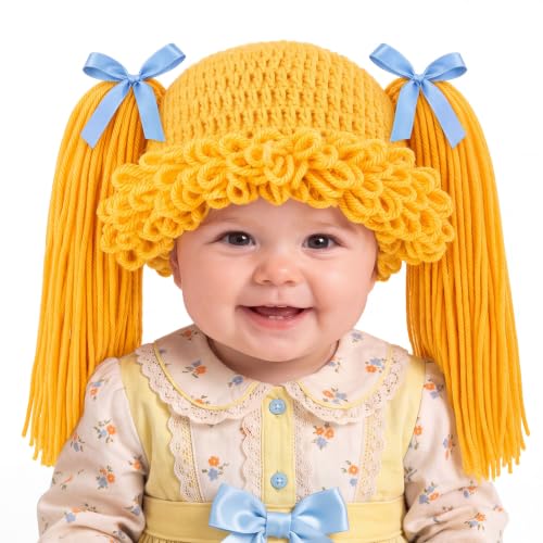 Halloween Cabbage Costume Yarn Wig, Yellow 3, Straight Pigtails