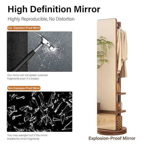 Image of WoodsWhisper Full Length Mirror Coat Rack Solid Wood Floor Mirror 70 inchx16 inch Full Length Mirror with Stand Long Mirrors for Bedroom,Living Room (Walnut, 70 inch L x 16 inch W)