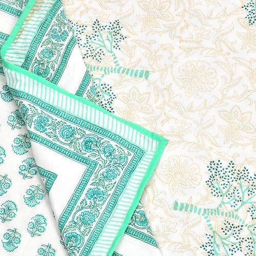 Image of BLOCKS OF INDIA Hand Block Printed Cotton Single Size Reversible Malmal Dohar for Summer (Light Green Tree)