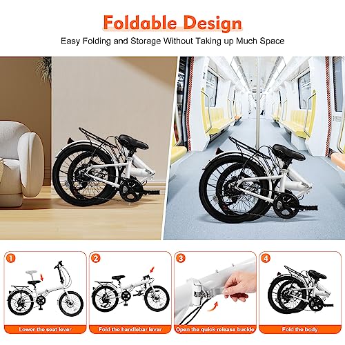 7 Speed Folding Bike, 20-Inch Foldable Bike Height