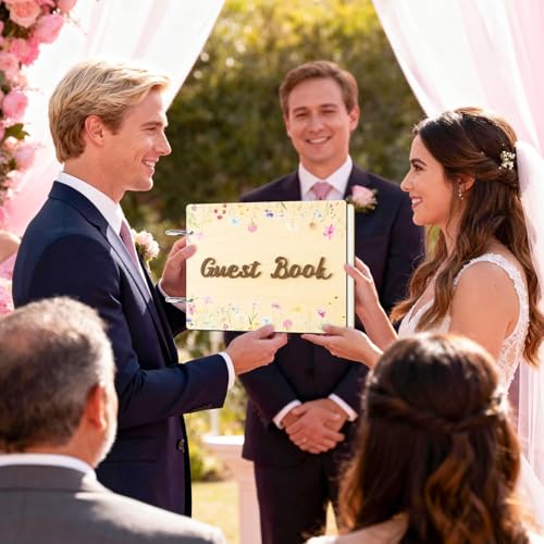 50% Off TICIAGA Wood Wedding Guest Book with 171Pcs Floral Kit