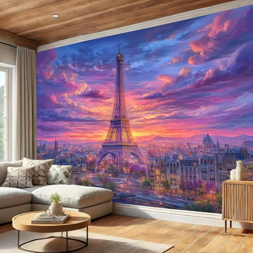 Papier peint Tour Eiffel violet pour salon romantique et moderne