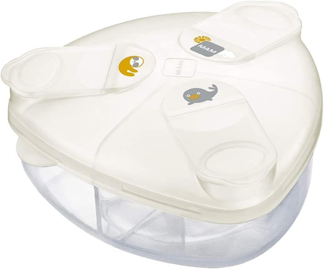 Formula Dispenser | Stores 40g Per Serving and Holds 3 Servings | Spill-Free Snap Cover for Easy Opening | Baby Accessories | White (Various Designs)
