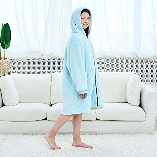Slepzon Oversized Wearable Blanket, Blanket Hoodie With Deep Pockets, Cozy Sleeves, Front Zipper, Super Soft Warm Blanket Sweatshirt For Teenager, Kids - Blue #TOP2