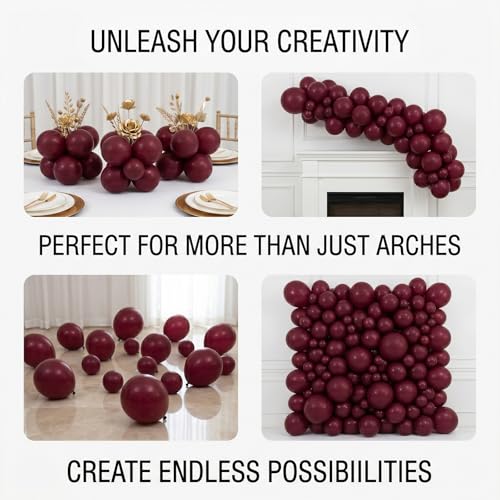 Image of 150PCS Burgundy Balloons Garland Arch Kit, Different Sizes (18 /12 /10 /5 Inch) Dark Red Maroon Matte Latex Balloon Set for Anniversary, Wedding, Birthday Party Decorations