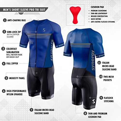 Synergy Triathlon Tri Suit - Trisuit masculino de manga curta profissional, Amarelo/Aqua, GG