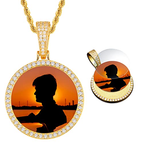 YIMERAIRE Picture Necklace Personalized Photo Blank Pendant Charm Necklace Custom Picture Necklaces Round Shaped Rhinestone Bezel Pendant Trays for Jewelry Making DIY Craft with 20in Rope Chain