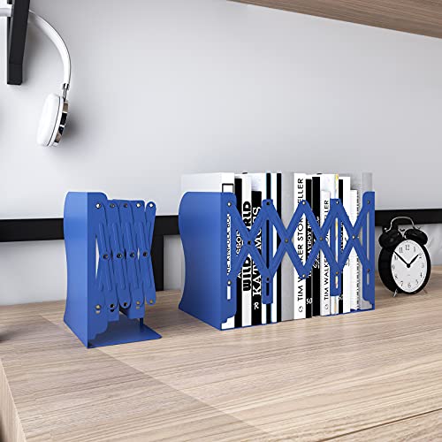 PUNCIA Desktop Adjustable Bookends Expandable Book Binder Holder Table Telescopic Bookshelf Metal Memo Bookcase Rack Shelf for Kid Child Student Office Book File Organizer Storage (Blue) - Thumbnail 7