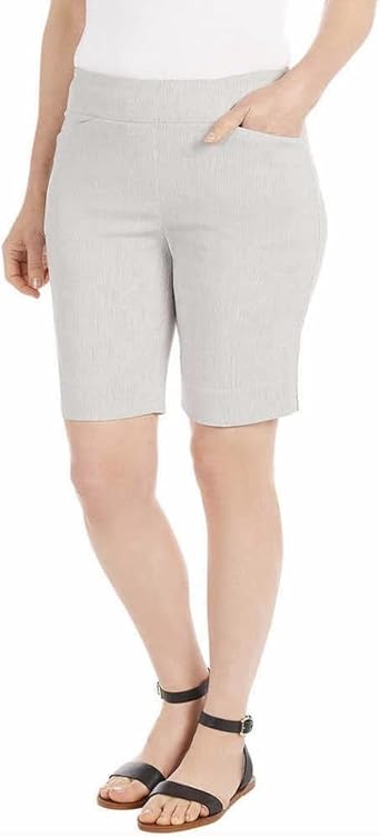 Hilary Radley Womens Midweight Mid Rise Pull On Bermuda Short as1, Alpha, xx_l, Regular, Regular, Heather Beige