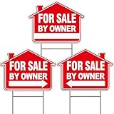 Lot de 3 panneaux de cour à vendre par le propriétaire, panneaux de cour double face de 40,6 x 30,5 cm avec piquets en métal en H, parfaits pour les propriétaires de maison, panneaux de flèches