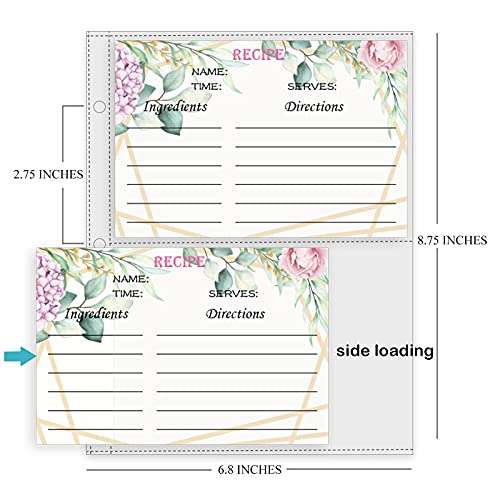 Mini Recipe Binder Refill Pages For 5.5" X 8.5" Mini 3 Ring Biner, Recipe Card Page Protectors, 4 X 6 Inch Pockets, Recipe Book Pocket Page Refill Sheets，For Half-Page Mini Binder Sheets (50 Pcs) #TOP3