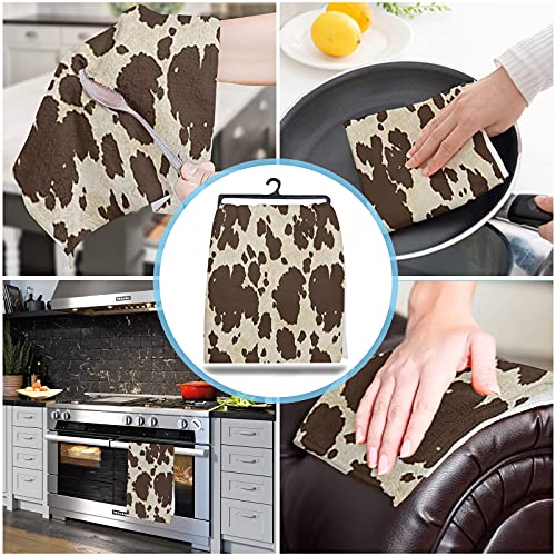 Absorbent Microfiber Kitchen Towels(Set Of 2),Brown Cowhide,Tea Towel For Kitchen/Bathroom Decorative Bar Towels,Cow Skin Print,Ultra Soft Resuable Dish Towels Cloths Nonstick Oil Washable Fast Drying #TOP3