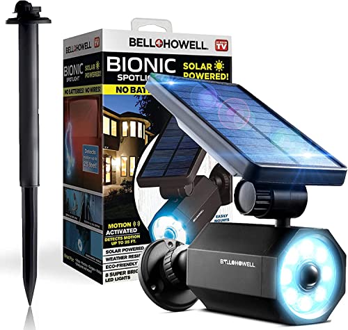 Bell+Howell Bionic Spotlight - Luces solares LED originales para exteriores con sensor de movimiento, luces solares superbrillantes para exteriores, impermeables, iluminación de paisaje para patio,