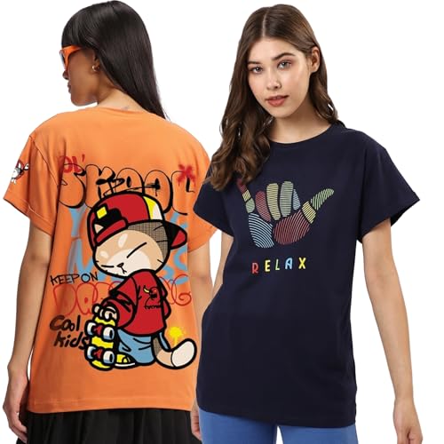T-shirt pour femme col rond en coton lot de 2 bleu marine