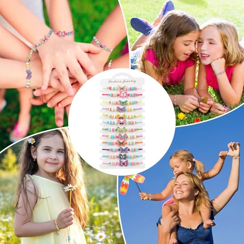 Honosen 12 Stück Freundschaftsarmbänder, Armband Kinder mit Schmetterling Anhänger, Instellbare Geflochten Perlen Armbänder Set, Bunte Gastgeschenk Kindergeburtstag für Mädchen Kinder Mitgebsel