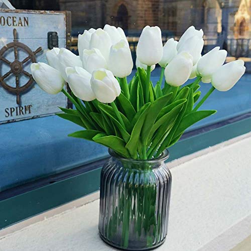 Miniatura 4 de Awtlife 24 Piezas De Flores Artificiales De Tulipán De Látex Con Tacto Real Para Hacer Ramos De Boda, Fiesta De Novia, Baby Shower Decoración Del Hogar Blanco