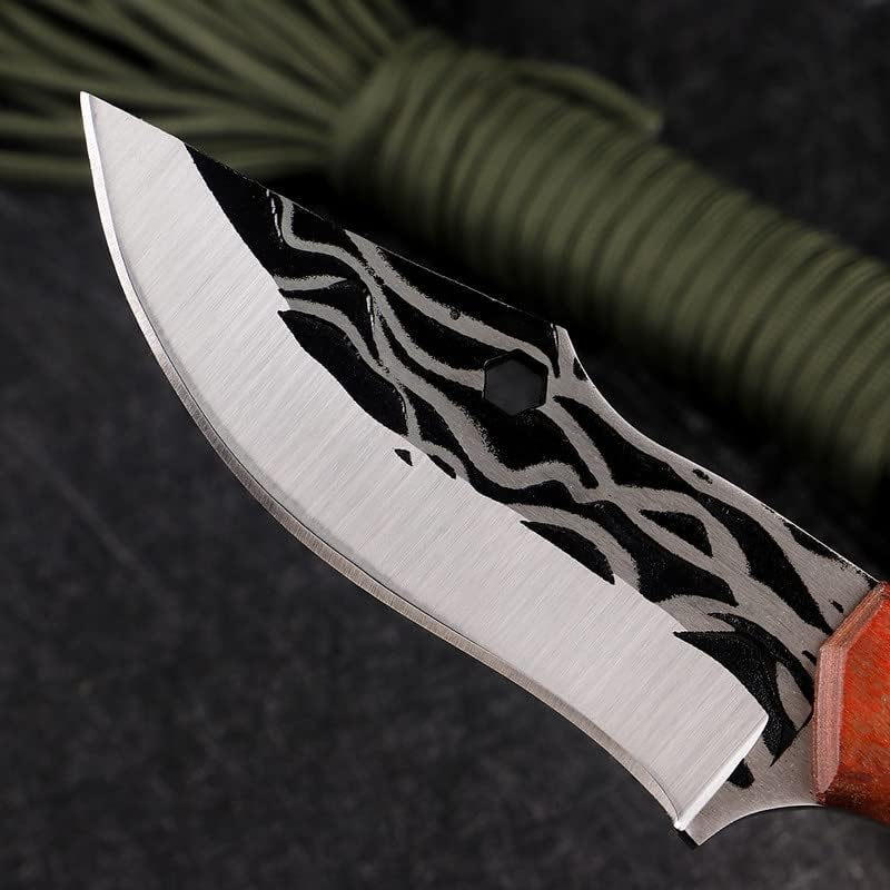 Miniatura 4 de KEENSUN Cuchillo de caza de hoja fija con hoja de acero inoxidable 3Cr13 y mango de madera, cuchillo de supervivencia al aire libre, herramienta
