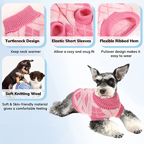 Morvigive Rhombus Knit Small Dog Sweaters, Turtleneck Puppy Jumper Warm Kitten Pullover Sweater For Cold Weather, Dogs & Cats Soft Sweatshirts Boys Girls Pet Knitwear Clothes For Fall Winter White S #TOP2