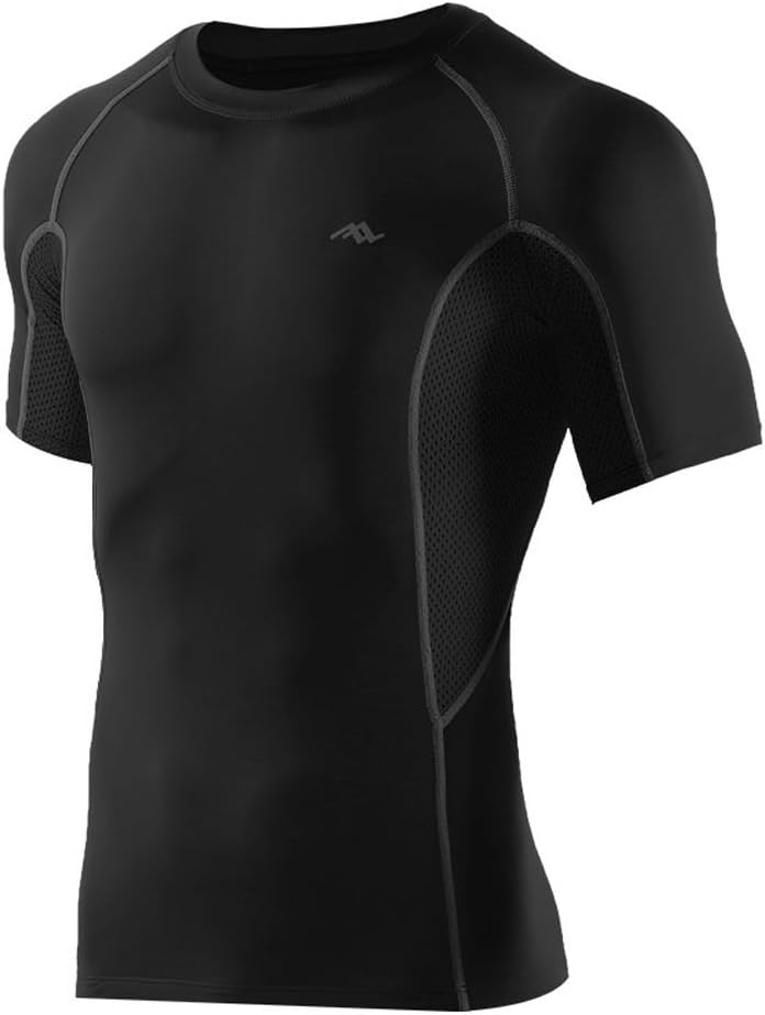 Men's Cool Dry Sports Compression Shirts Short Sleeve 3XL Black