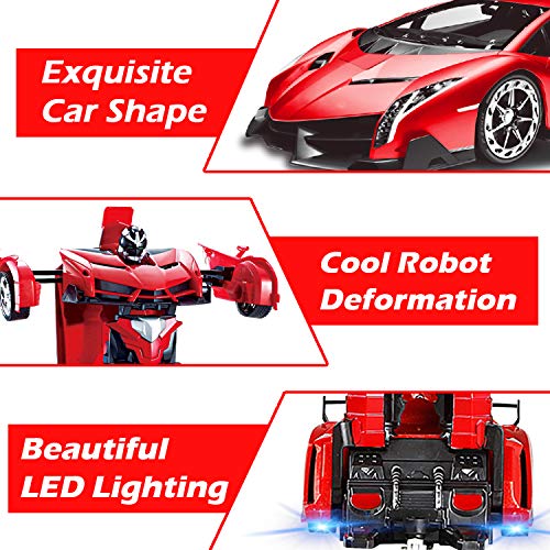 Amenon Remote Control Transform Car Robot Toy For Boys Kids Teens Toys With Lights Rc Car 2.4Ghz 1:18 Rechargeable 360°Rotating Race Car Toys Gifts For Kids Girls Party Favors (Red) #TOP4