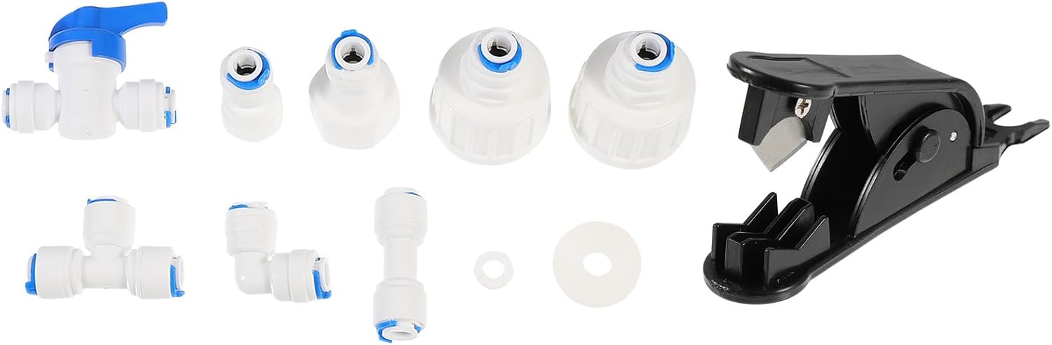 WOONEKY Ice Maker Line Connector and Water Hose Adapter Kit 9pcs Universal Piping Fittings for Ice Machine Installation and Replacement