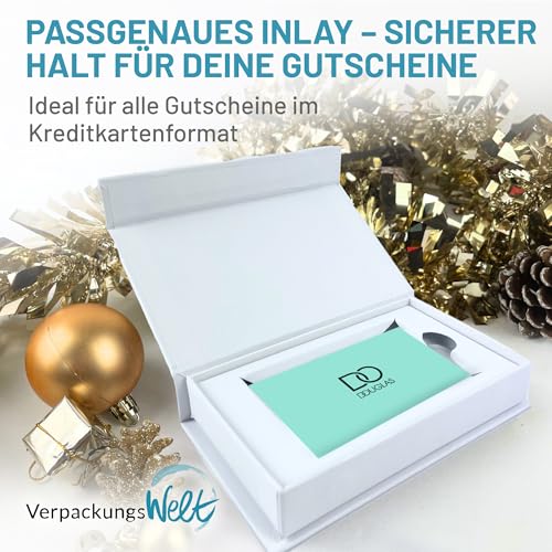 VerpackungsWelt Gutschein-Verpackung | Hochwertige Magnet-Box mit Inlay in Weiß | Geschenk-Box für Gutschein & Karten mit Magnet-Verschluss | Ideal für Geburtstag, Hochzeit, Weihnachten, Geburt